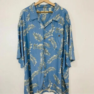 Wear Me Out Men Silk Shirt Size 4X  Short Sleeve Blue Leaf Print Casual Vacation